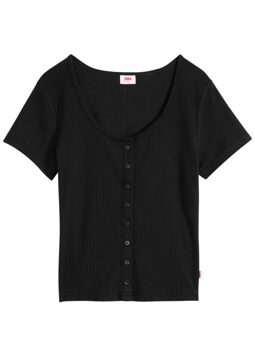 Top en coton noir à coupe ajustée pourvu d'un...