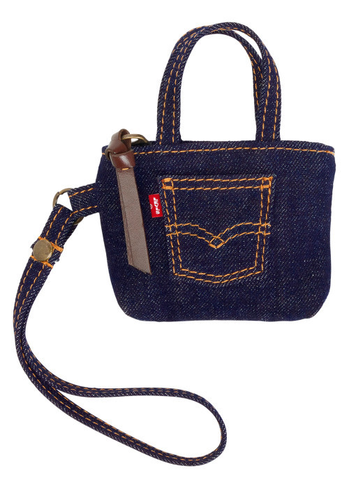 Porte-clés mini sac en coton indigo pourvu...