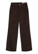 Thumbnail Pantalon en coton chocolat uni avec une coupe flare muni d'un zip et d'un bouton