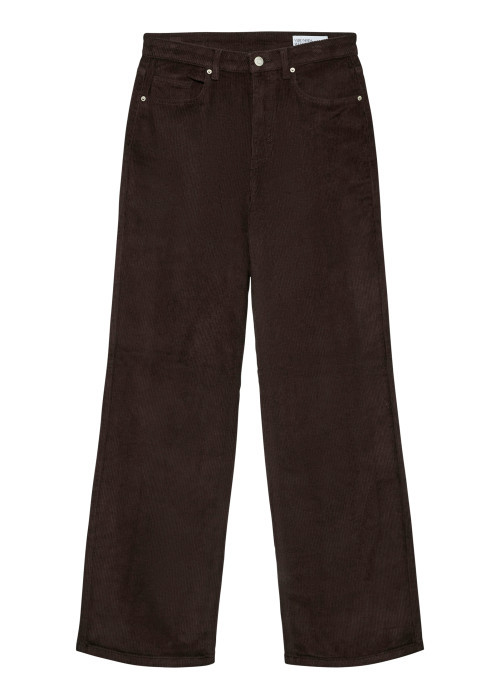 Pantalon en coton chocolat uni avec une coupe flare muni d'un zip et d'un bouton