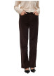 Thumbnail Pantalon en coton chocolat uni avec une coupe flare muni d'un zip et d'un bouton - Image 3