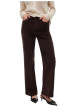 Thumbnail Pantalon en coton chocolat uni avec une coupe flare muni d'un zip et d'un bouton - Image 5