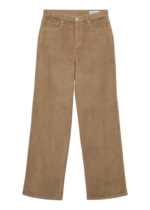 Pantalon en coton camel uni avec une coupe bootcut muni d'un zip et d'un bouton