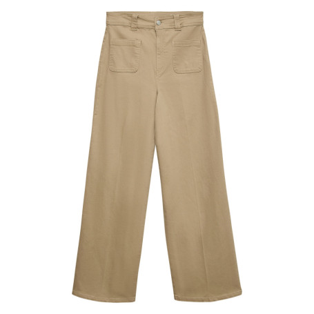 Jean en coton beige uni avec une coupe flare...