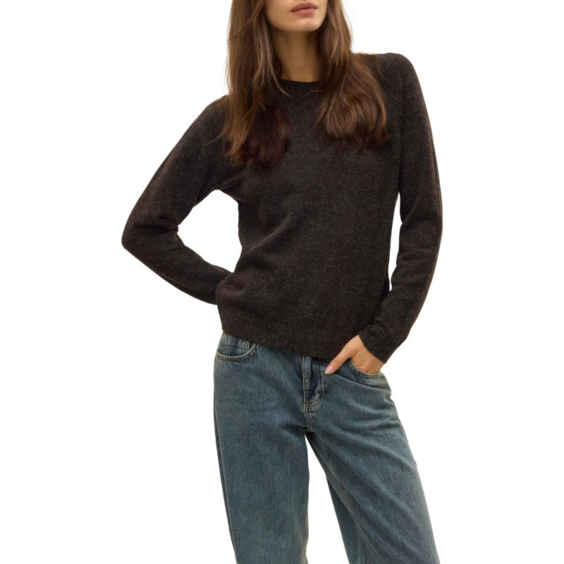 Vero Moda - Pull Chocolat Uni Pourvu D'une Coupe Droite Avec Des Manches Longues - Marron Vero Moda - Pull Chocolat Uni Pourvu D'une Coupe Droite Avec Des Manches Longues - Marron