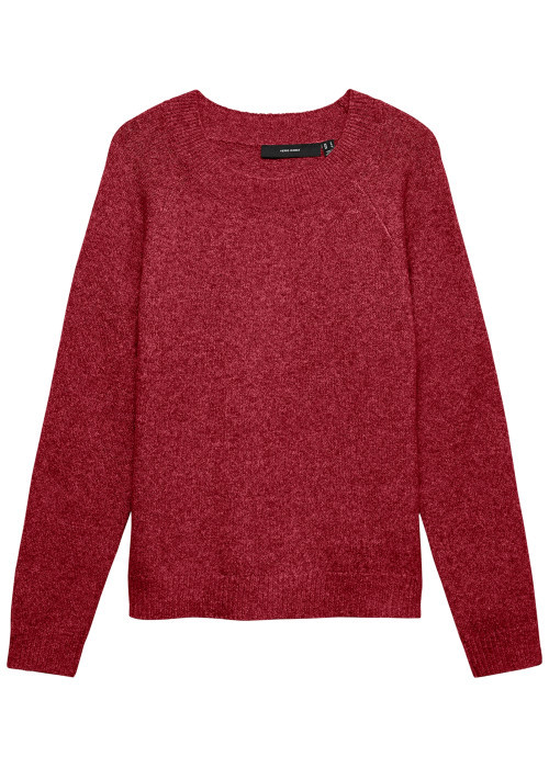 Pull rouge uni pourvu d'une coupe droite et de manches longues