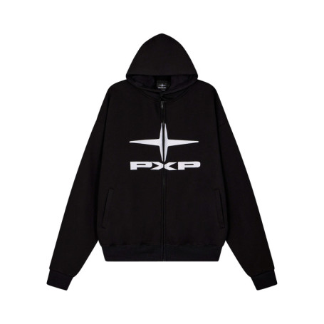 Sweat zippé en coton noir uni avec une coupe...