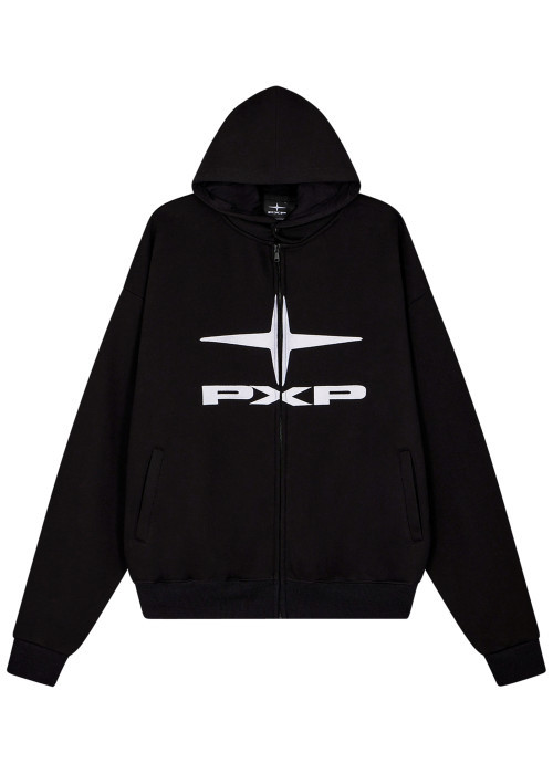 Sweat zippé en coton noir uni avec une coupe...