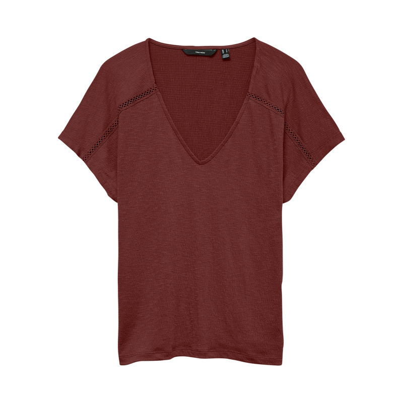 Vero Moda - T-shirt Bordeaux Uni Avec Des Manches Courtes Et Une Coupe Droite - Rose Foncé