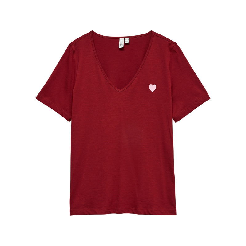 Vero Moda - T-shirt En Coton Biologique Rouge Uni Pourvu D'une Coupe Droite - Rouge Foncé Vero Moda - T-shirt En Coton Biologique Rouge Uni Pourvu D'une Coupe Droite - Rouge Foncé