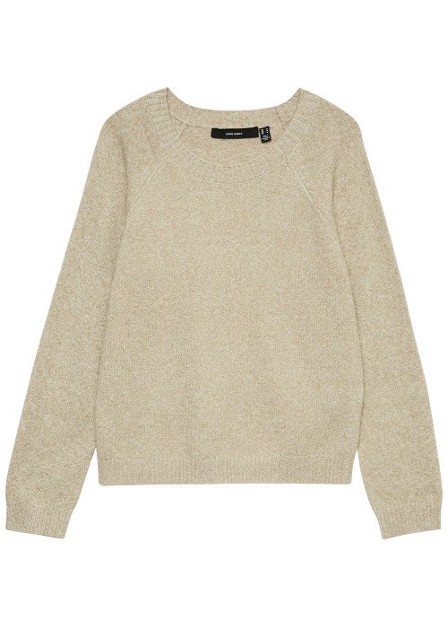 Pull beige uni doté d'une coupe ample et des manches longues