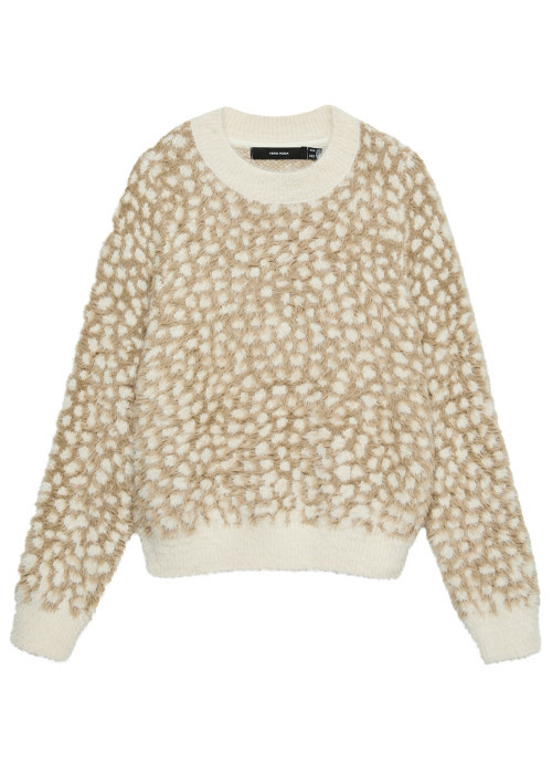 Pull écru à motifs pourvu d'une coupe oversize et des manches longues