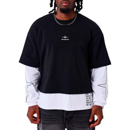 T-shirt en coton noir uni avec une coupe droite...