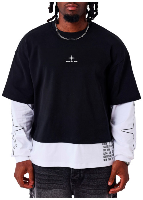 T-shirt en coton noir uni avec une coupe droite...