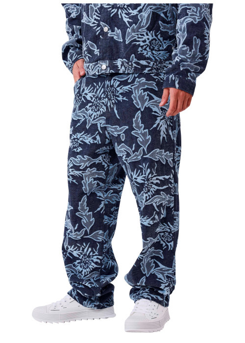 Jean bleu marine muni de motifs floraux avec...