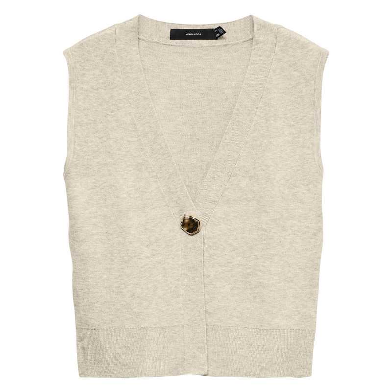 Vero Moda - Gilet écru Uni Classique Avec Une Coupe Droite Et Un Col En V - Beige Vero Moda - Gilet écru Uni Classique Avec Une Coupe Droite Et Un Col En V - Beige