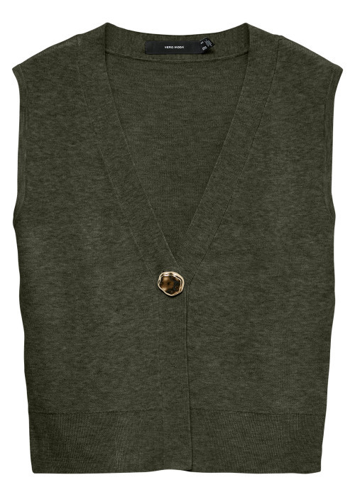 Gilet kaki uni classique pourvu d'une coupe droite et d'un col en V