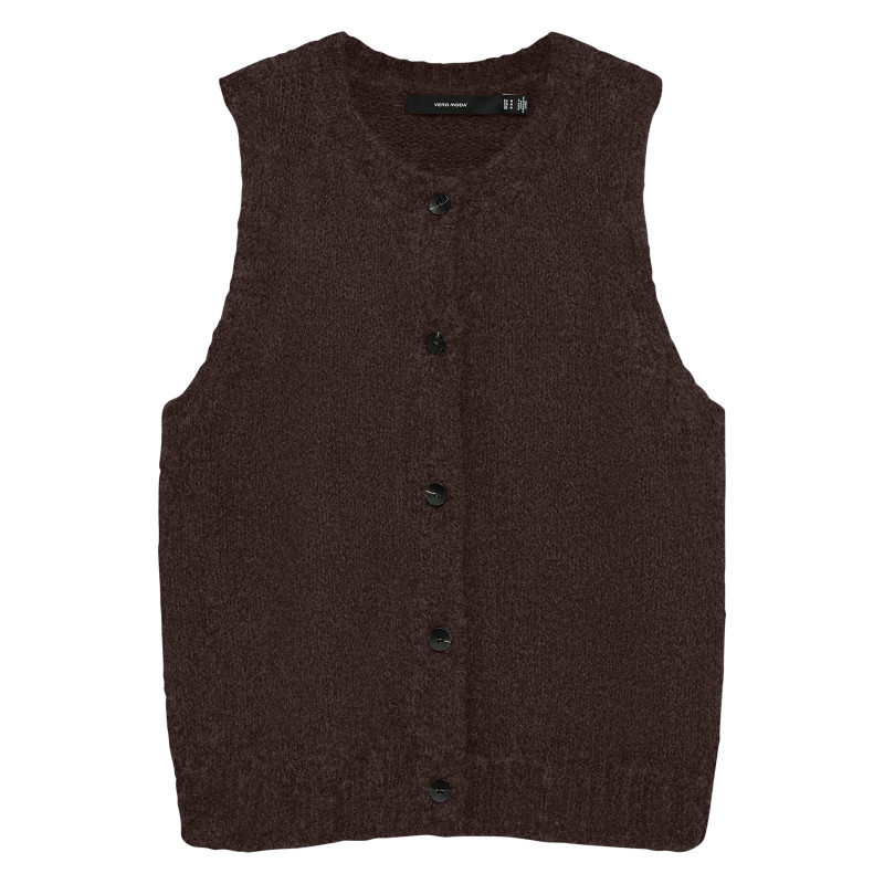 Vero Moda - Gilet Chocolat Uni Classique Sans Manche Avec Une Coupe Droite - Marron Vero Moda - Gilet Chocolat Uni Classique Sans Manche Avec Une Coupe Droite - Marron