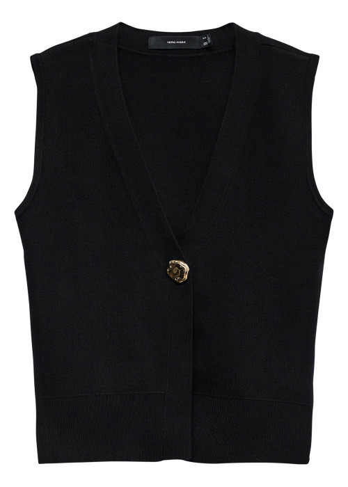 Gilet noir uni classique doté d'une coupe droite et d'un col en V