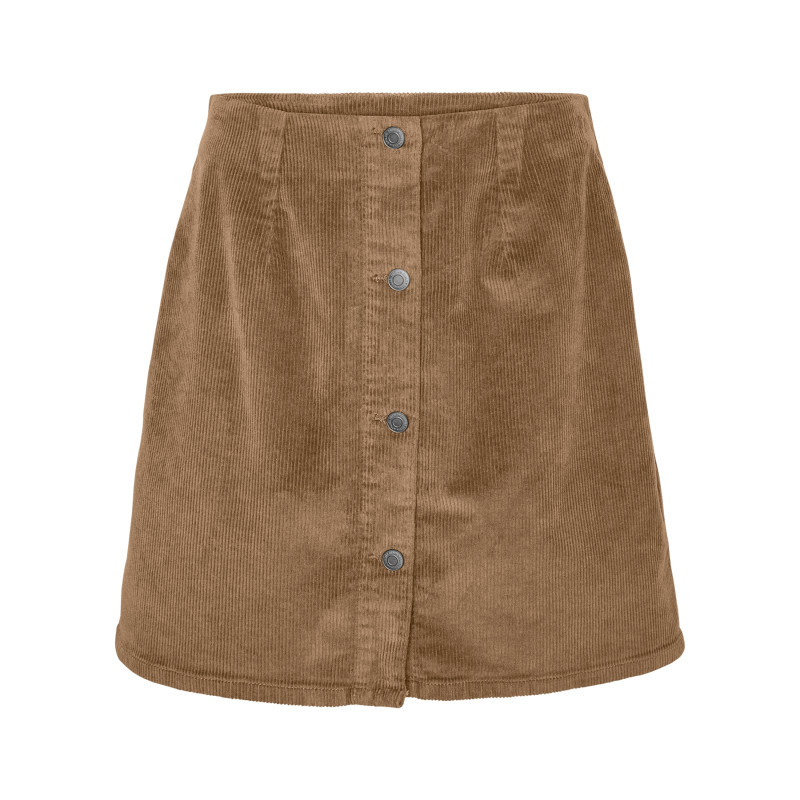 Vero Moda - Jupe Courte En Coton Camel Unie Dotée D'une Coupe Trapèze Avec Boutons - Beige Vero Moda - Jupe Courte En Coton Camel Unie Dotée D'une Coupe Trapèze Avec Boutons - Beige