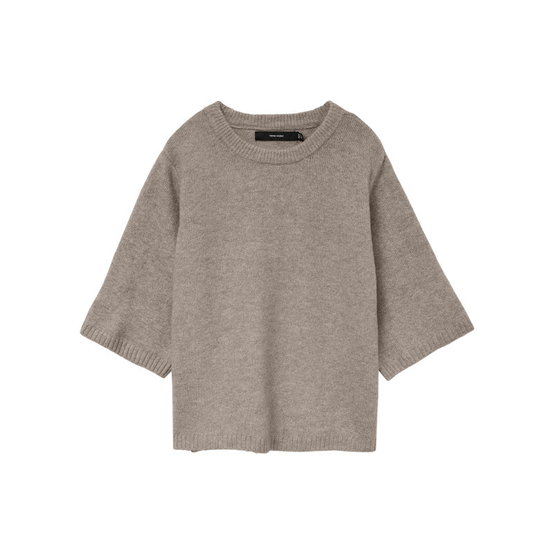 Vero Moda - Pull Taupe Uni Avec Une Coupe Large Et Des Manches 3/4 Amples - Beige Vero Moda - Pull Taupe Uni Avec Une Coupe Large Et Des Manches 3/4 Amples - Beige