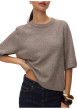Thumbnail Pull taupe uni avec une coupe large et des manches 3/4 amples - Image 4