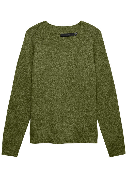 Pull kaki uni pourvu d'une coupe droite et de manches longues