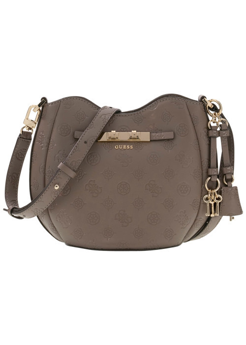 Sac à bandoulière taupe à motif monogramme avec une fermeture à zip