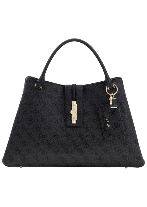 Sac à main porté épaule noir à imprimé monogramme avec une fermeture à pression