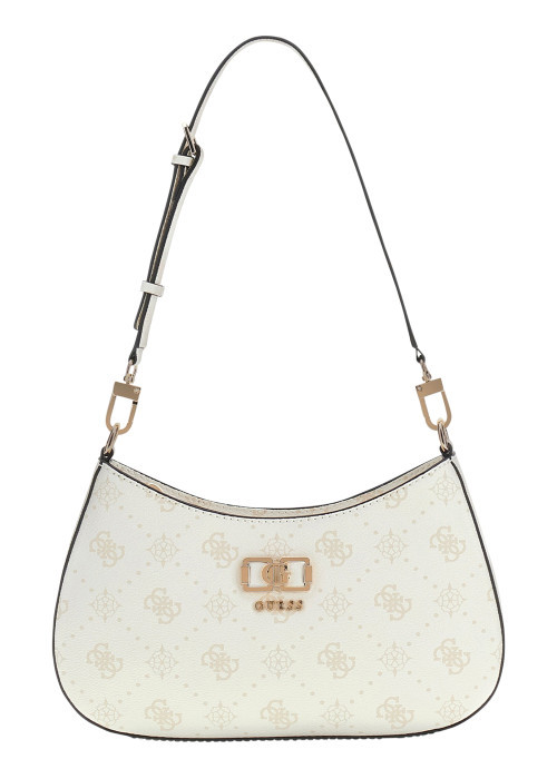 Sac à main porté épaule blanc à motifs monogrammes muni d'un zip