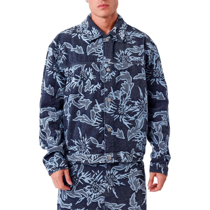 Project X - Surchemise Bleue Ornée De Motifs Floraux Avec Des Manches Longues - Bleu