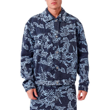 Surchemise bleue ornée de motifs floraux avec...