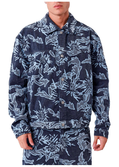 Surchemise bleue ornée de motifs floraux avec...