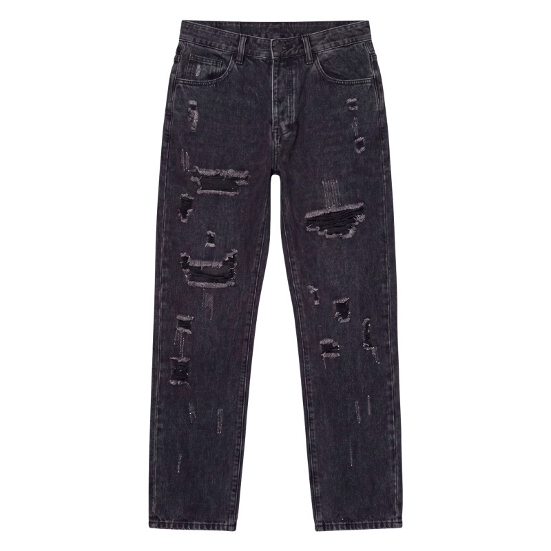 Project X - Jean En Coton Mélangé Noir Anthracite Doté D'une Coupe Droite Et De Déchirures - Noir Project X - Jean En Coton Mélangé Noir Anthracite Doté D'une Coupe Droite Et De Déchirures - Noir