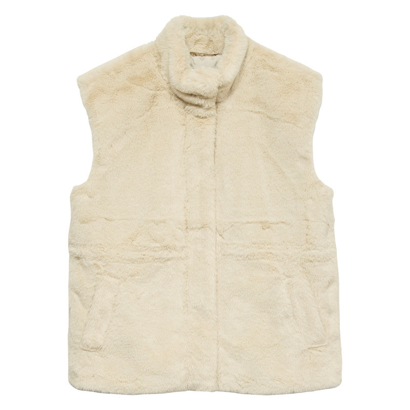 Vero Moda - Gilet écru Uni En Fausse Fourrure Pourvue D'une Coupe Cintrée - Beige Vero Moda - Gilet écru Uni En Fausse Fourrure Pourvue D'une Coupe Cintrée - Beige