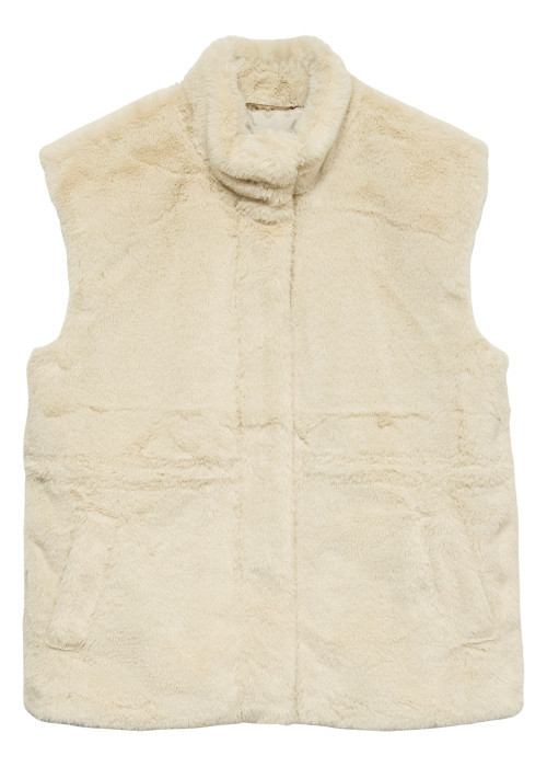 Gilet écru uni en fausse fourrure pourvue d'une...