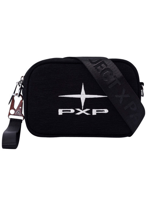 Sacoche noire uni avec une bandoulière amovible et une poche arrière zippée
