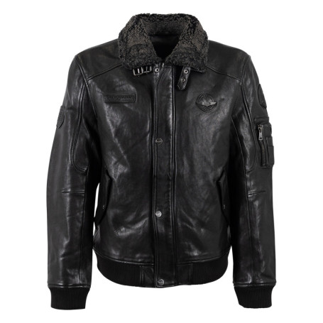 Blouson en cuir de mouton noir uni à coupe...