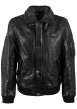 Thumbnail Blouson en cuir de mouton noir uni à coupe droite avec un col sherpa boutonné