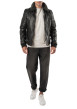 Thumbnail Blouson en cuir de mouton noir uni à coupe droite avec un col sherpa boutonné - Image 3