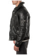 Thumbnail Blouson en cuir de mouton noir uni à coupe droite avec un col sherpa boutonné - Image 4