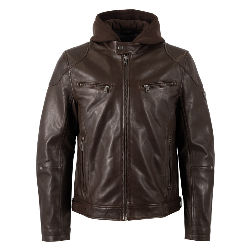Mauritius - Blouson En Cuir De Mouton Marron Uni Avec Une Coupe Droite Et Un Col à Capuche - Marron Mauritius - Blouson En Cuir De Mouton Marron Uni Avec Une Coupe Droite Et Un Col à Capuche - Marron