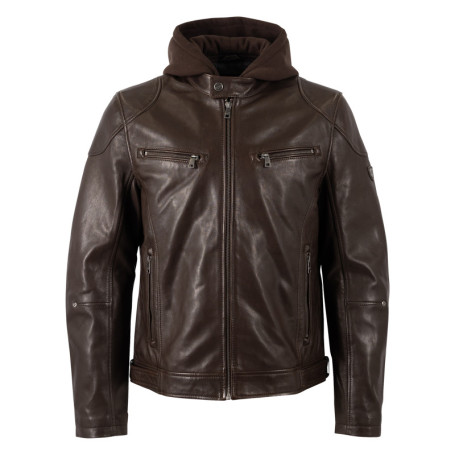 Blouson en cuir de mouton marron uni avec une...