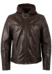 Thumbnail Blouson en cuir de mouton marron uni avec une coupe droite et un col à capuche