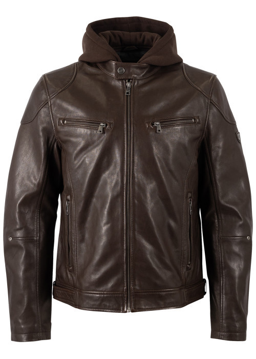 Blouson en cuir de mouton marron uni avec une...