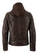 Thumbnail Blouson en cuir de mouton marron uni avec une coupe droite et un col à capuche - Image 2