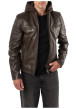 Thumbnail Blouson en cuir de mouton marron uni avec une coupe droite et un col à capuche - Image 3