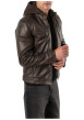 Thumbnail Blouson en cuir de mouton marron uni avec une coupe droite et un col à capuche - Image 4