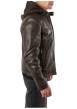 Thumbnail Blouson en cuir de mouton marron uni avec une coupe droite et un col à capuche - Image 5