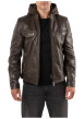 Thumbnail Blouson en cuir de mouton marron uni avec une coupe droite et un col à capuche - Image 6